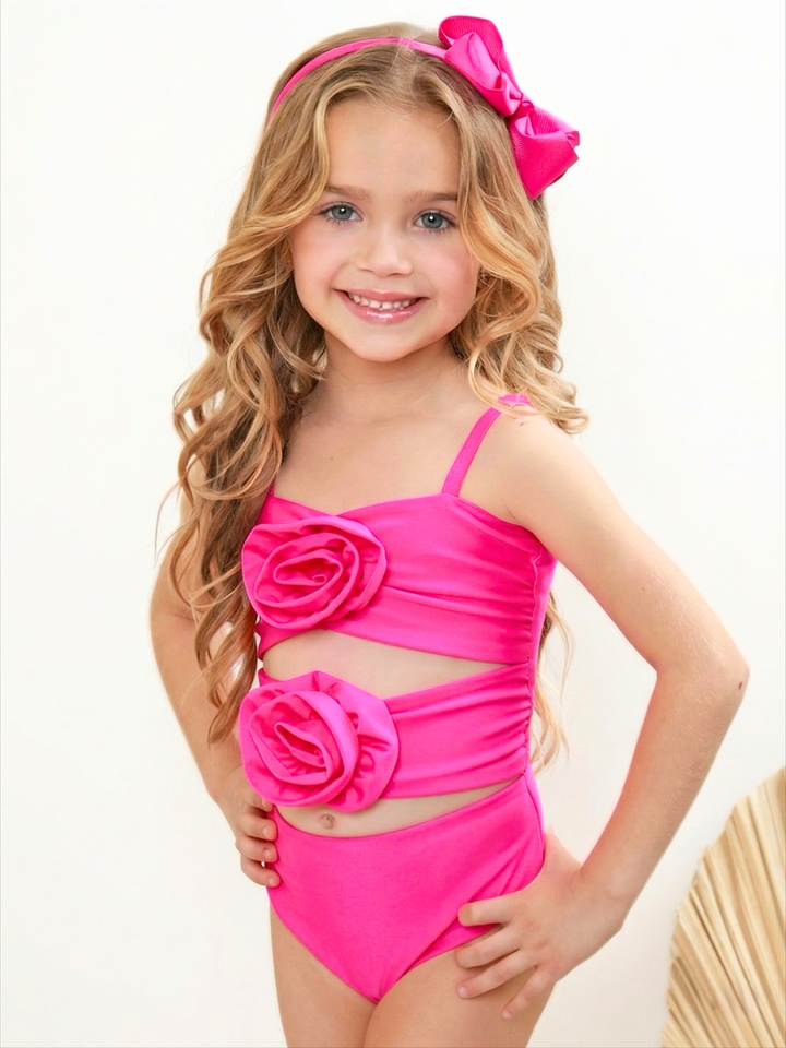 Mommy and Me Hot Pink Rosette Cutout One Piece Swimsuit Mia Belle Girls