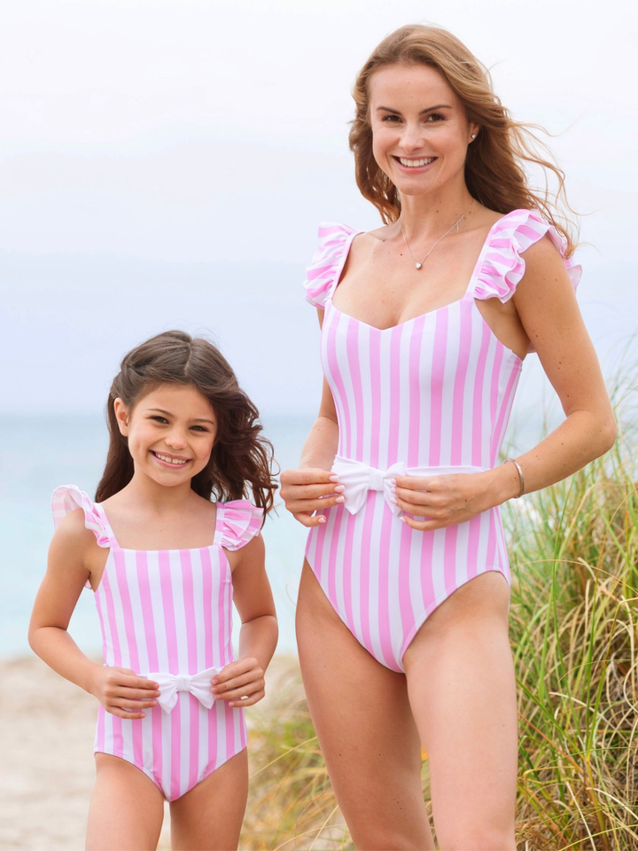 pink striped swimwear set mommy and me matching look