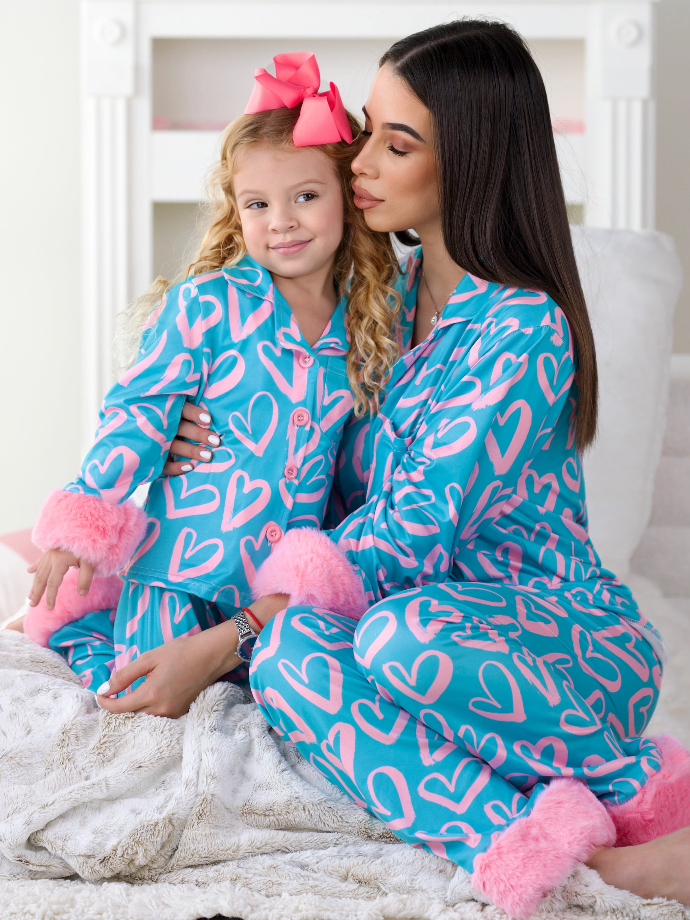 Mommy and Me Heart Furry Pajama Set – Mia Belle Girls
