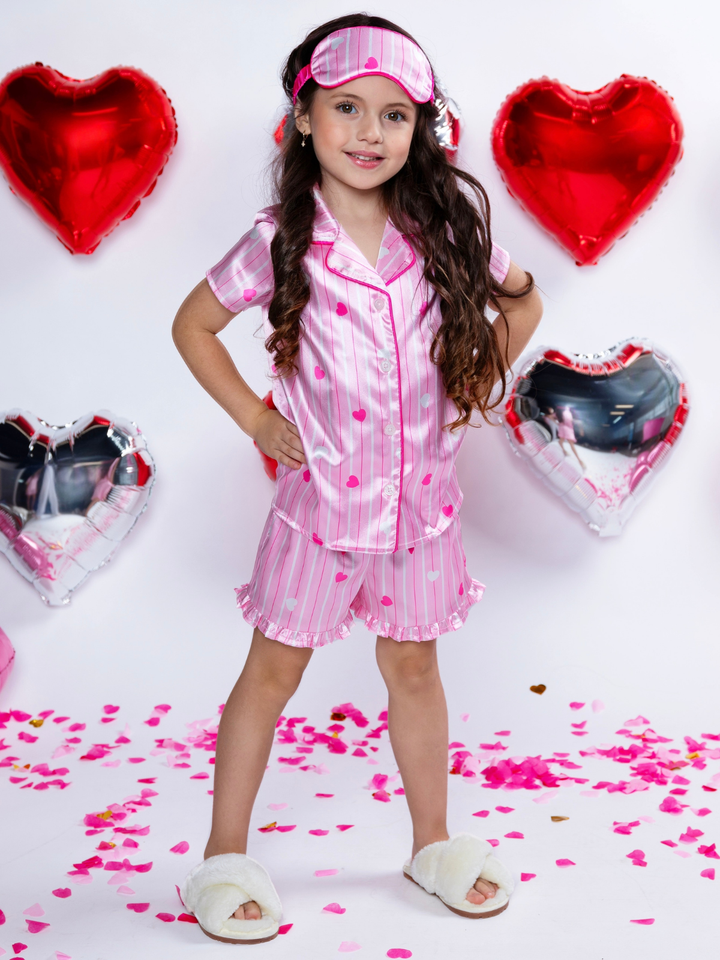 Mommy and Me Sweet Dreams Pink Silky Pajama Set with Sleep Mask