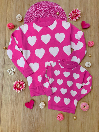 Mia Belle Mommy & Me Hot Pink Heart Sweater | Valentine's Day Tops