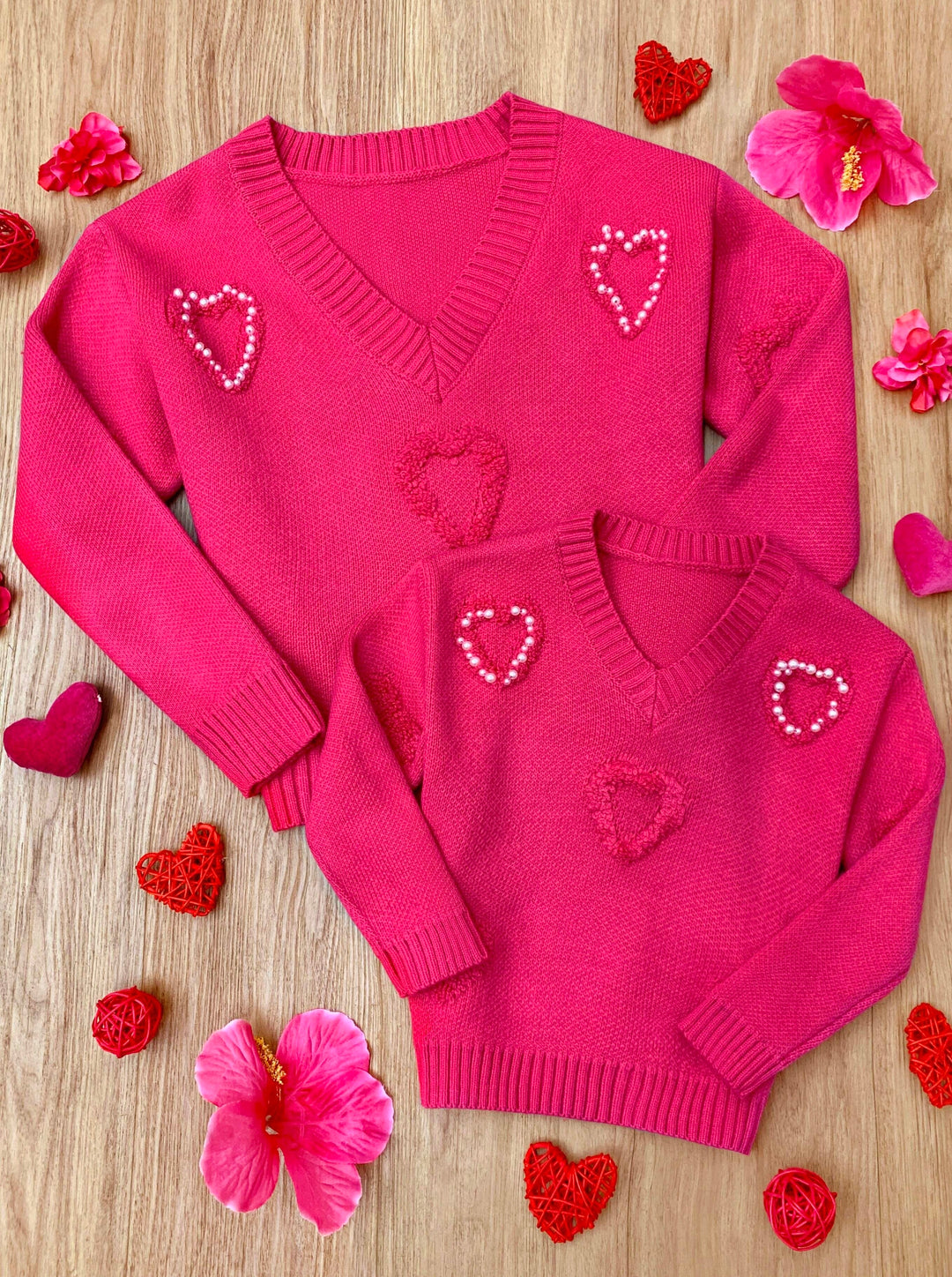 Mommy & Me Pearl Embroidered Heart Sweater