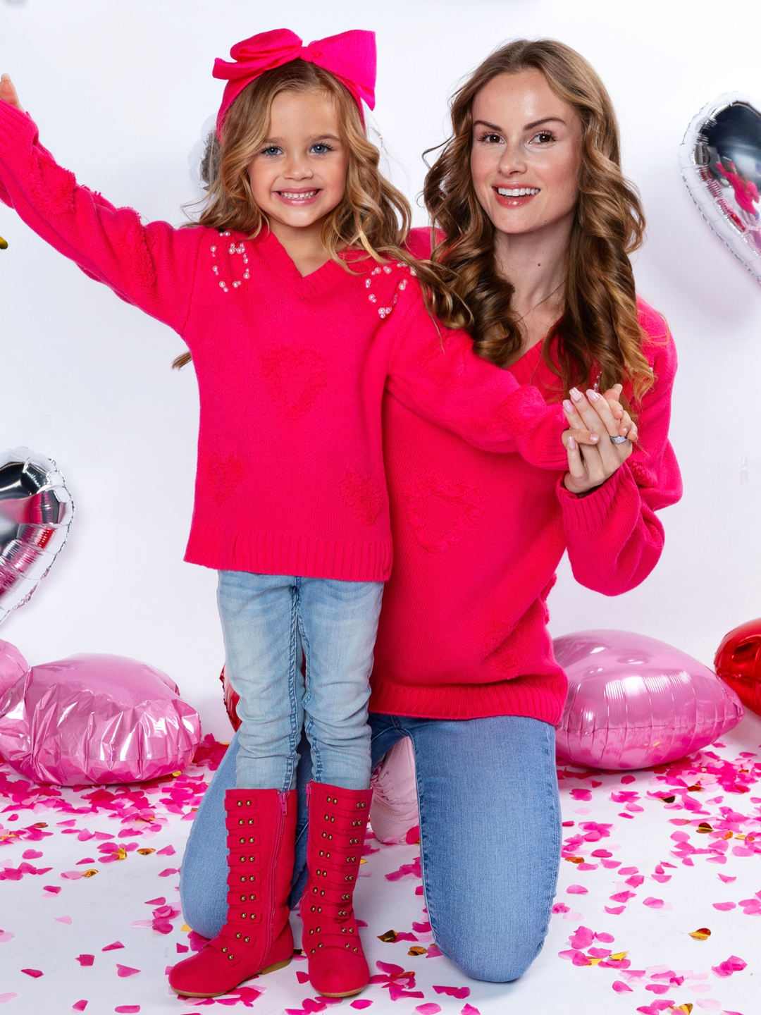 Mommy & Me Pearl Embroidered Heart Sweater