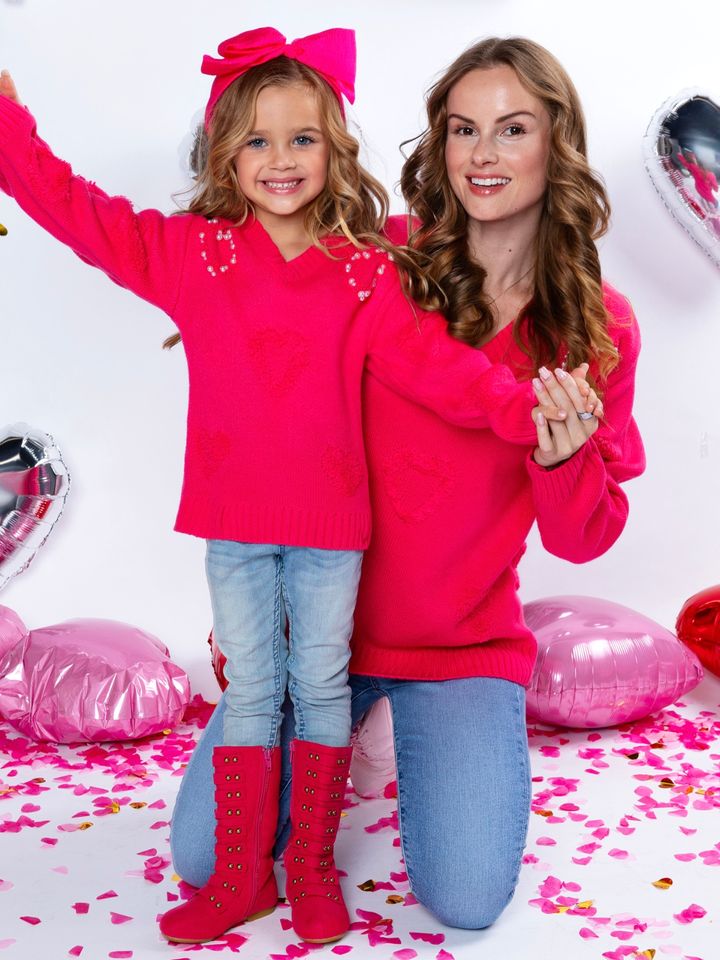 Mommy & Me Pearl Embroidered Heart Sweater