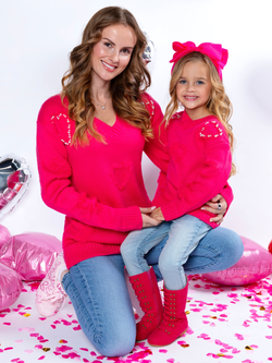 Mommy & Me Pearl Embroidered Heart Sweater