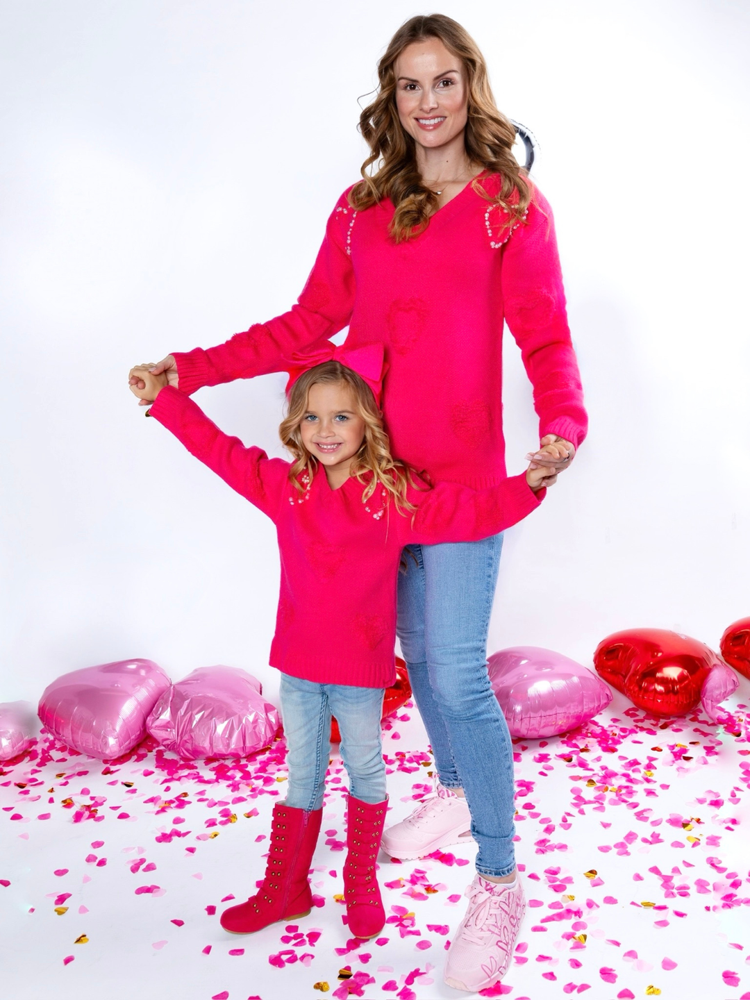 Mommy & Me Pearl Embroidered Heart Sweater