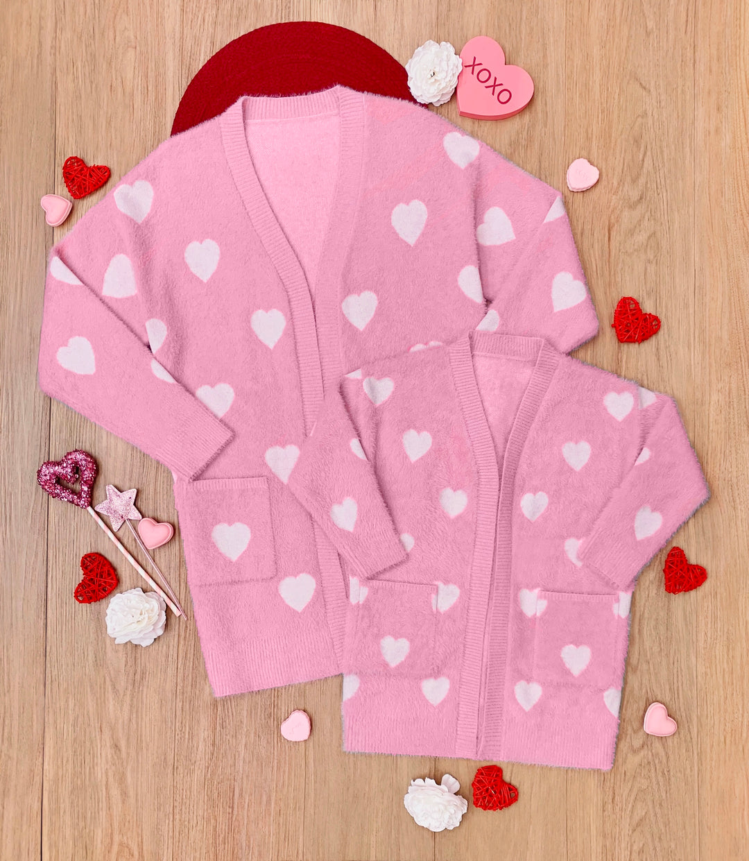 Mommy and Me Fuzzy All Over Heart Oversized Cardigan