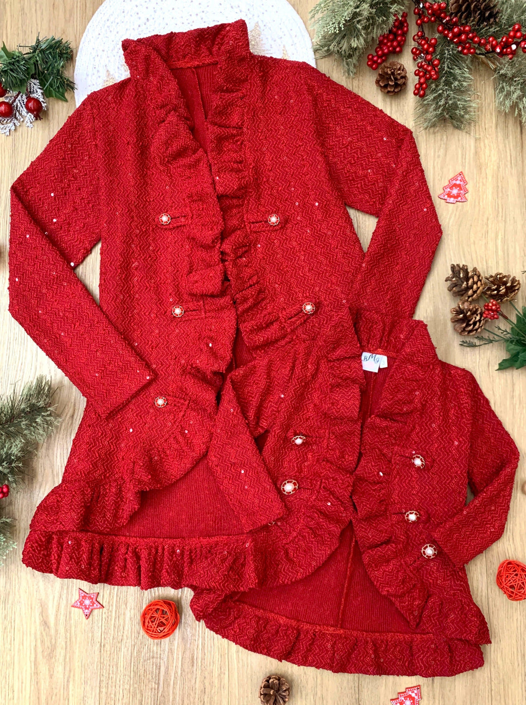 Mia Belle Red Blazer Ruffle Cardigan | Mommy and Me Clothes Mia Belle Girls Mia Belle Red Blazer Ruffle Cardigan | Mommy and Me Clothes Mia Belle Girls
