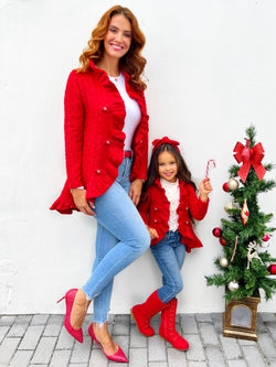 Mommy and Me Classy Blazer Ruffle Red Cardigan