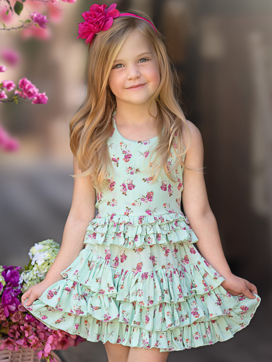 Mint Floral Ruffle Halter Top and Skirt Set – Mia Belle Girls