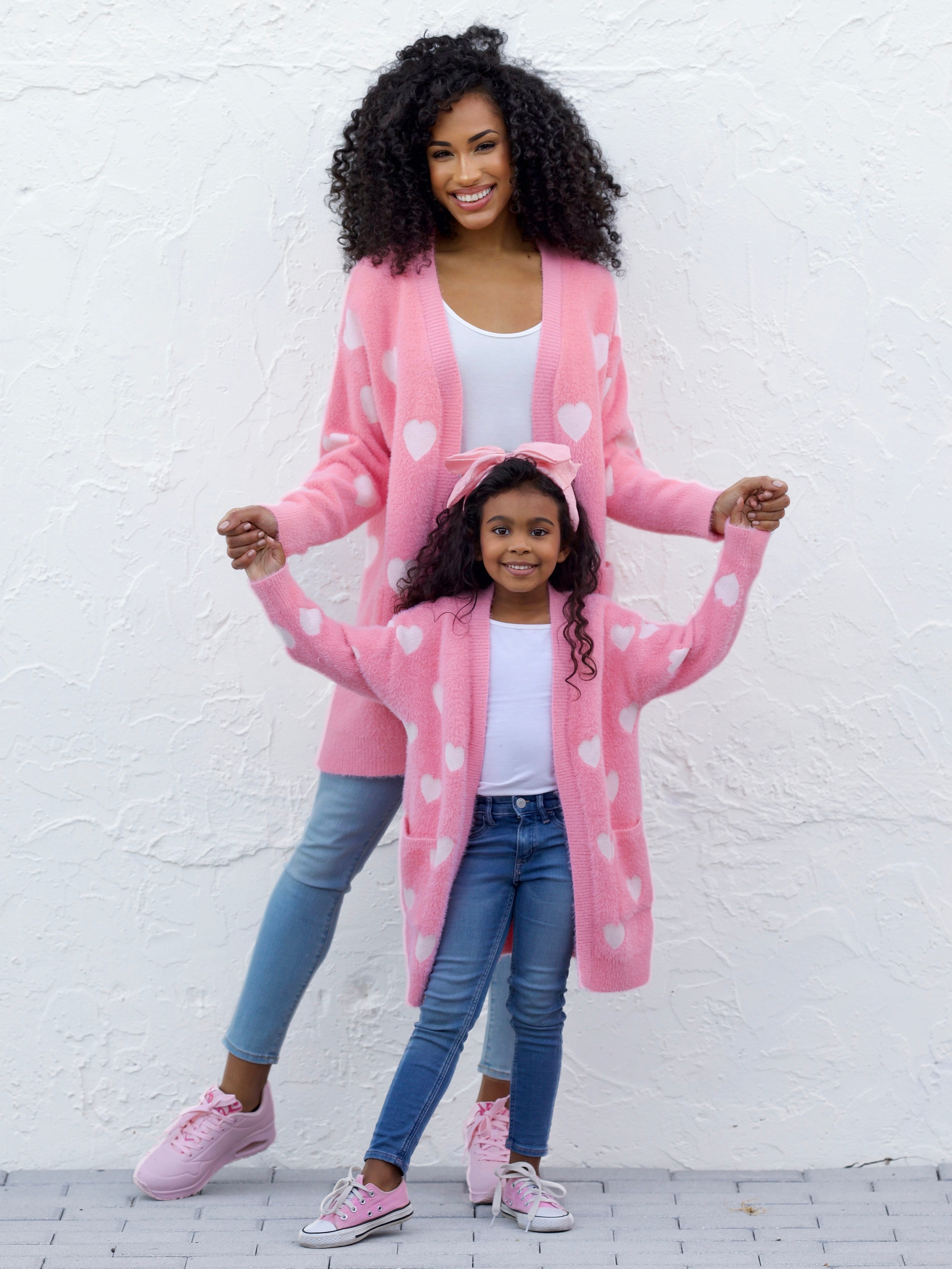 Mommy and Me Fuzzy All Over Heart Oversized Cardigan – Mia Belle Girls