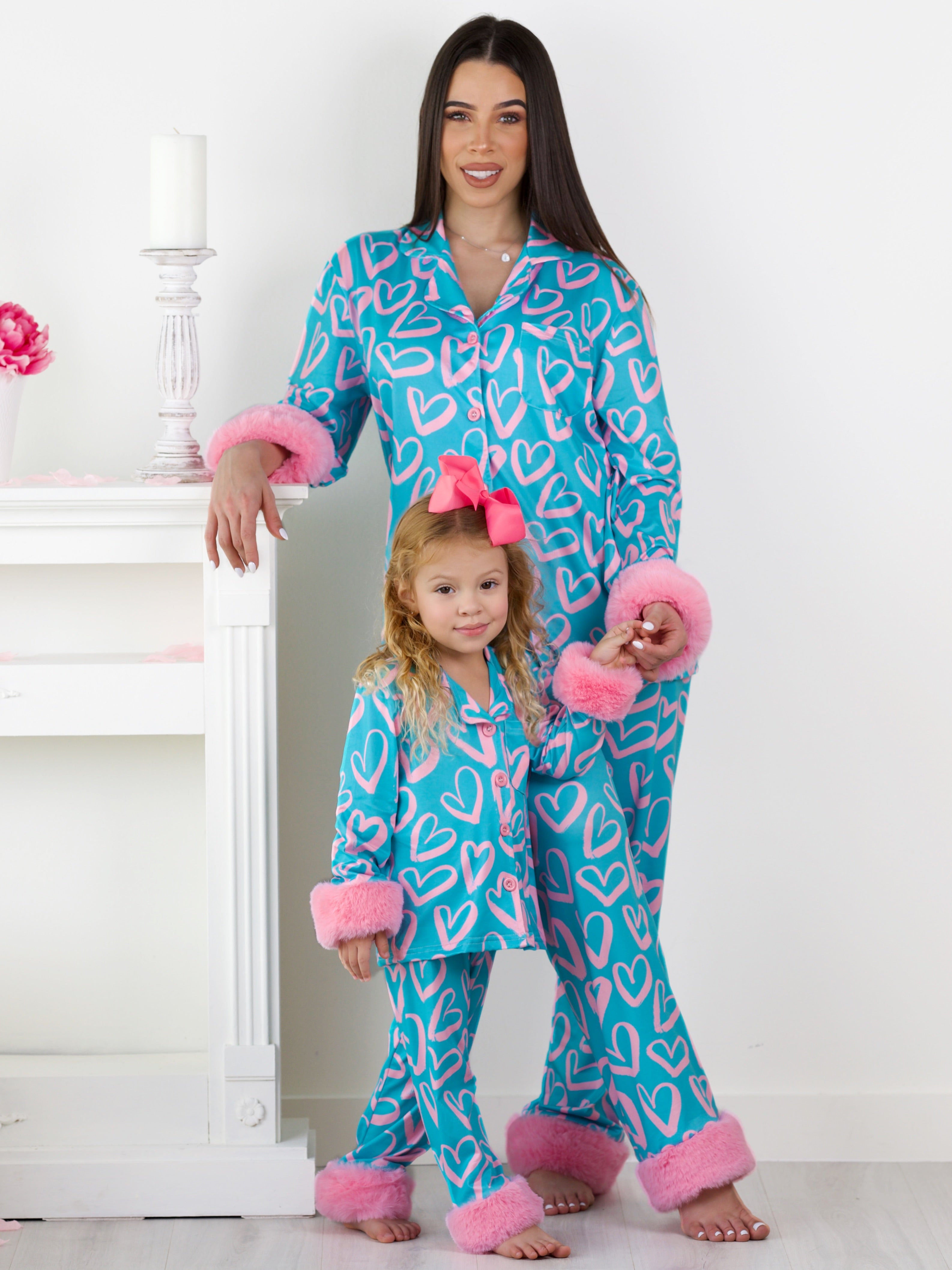 Mommy and Me Heart Furry Pajama Set – Mia Belle Girls