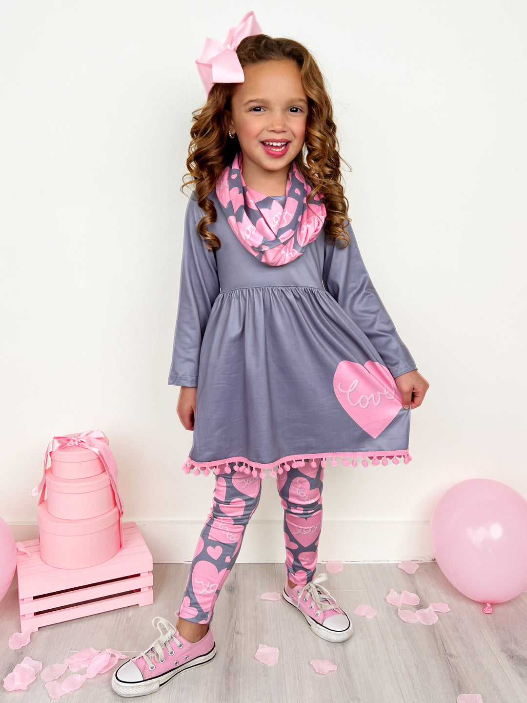 Toddler Valentine's Day Outfit Heart Tunic, Scarf Legging Set