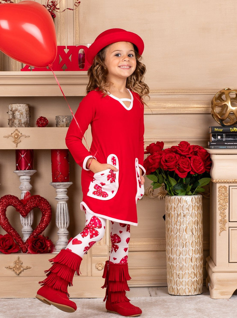 Girls Valentine's Clothes | Pocket Tunic & Heart Print Legging Set