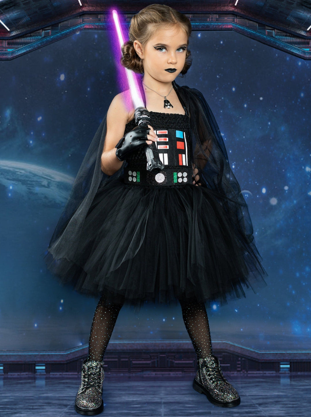 Girls Dark Star Villain Tutu Costume Dress with Cape Girls Dark Star Villain Tutu Costume Dress with Cape