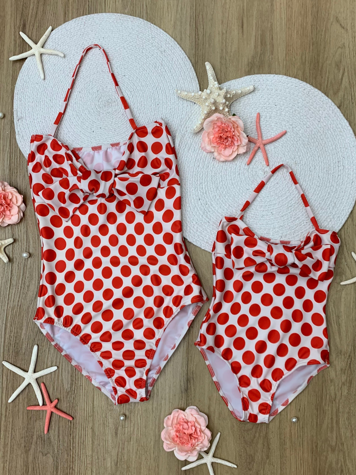 Mommy and Me Bowknot Red Polka Dot One Piece Swimsuit – Mia Belle