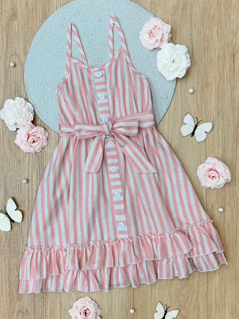 Pink Candy Stripe Button-Up Ruffle Dress