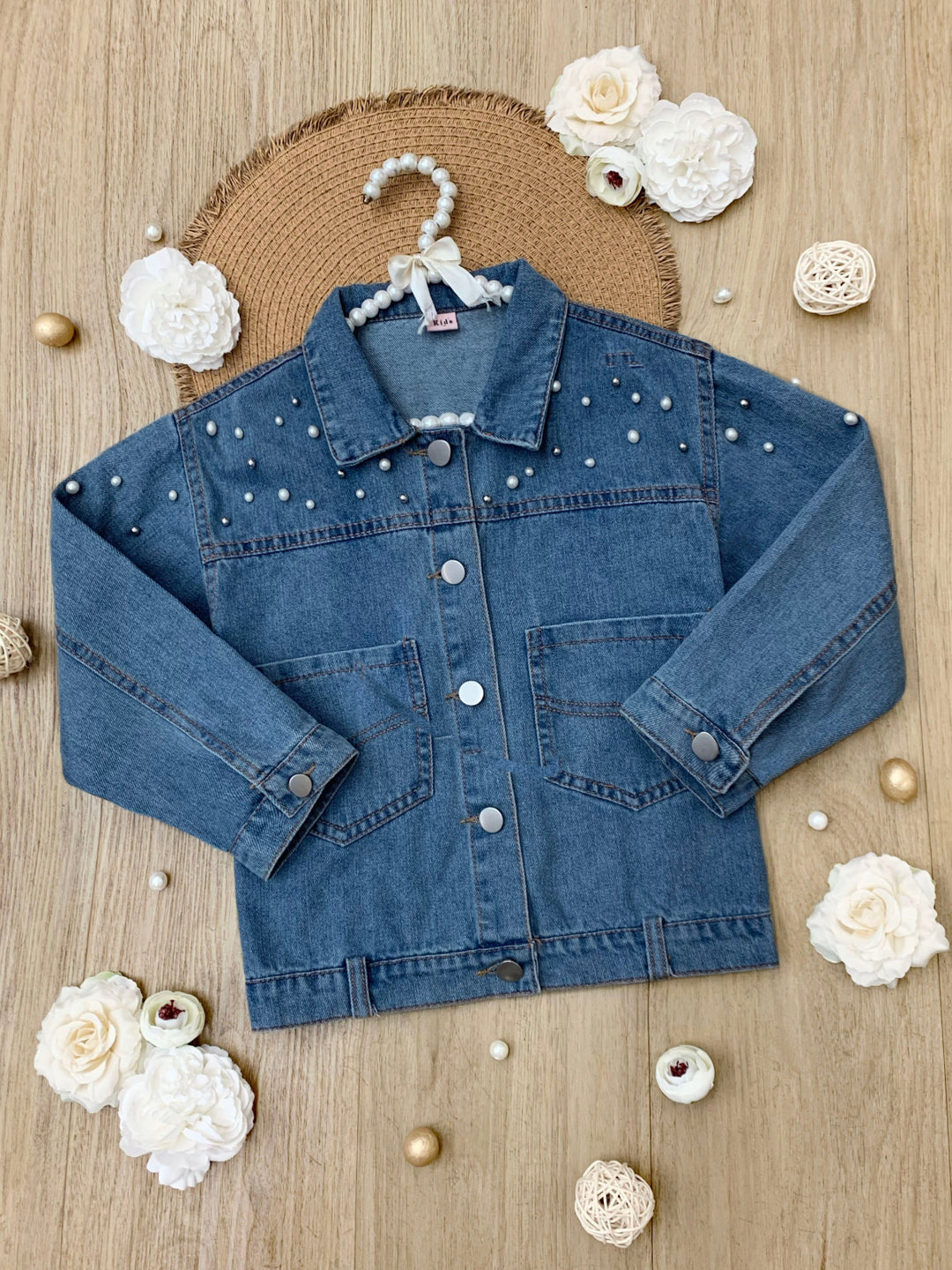 Pretty Pearl Embellished Denim Jacket – Mia Belle Girls