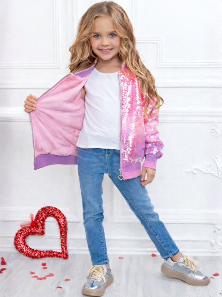 Starlight Sparkle Iridescent Sequin Bomber Jacket