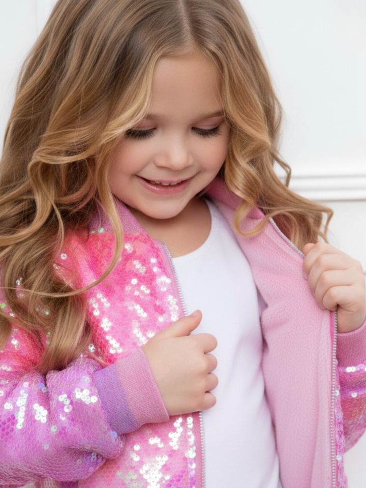 Starlight Sparkle Iridescent Sequin Bomber Jacket