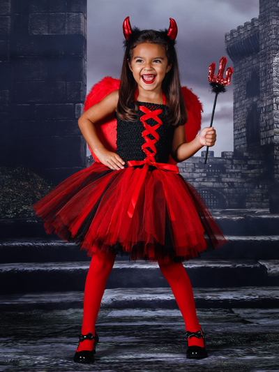 Girls Black & Red Tulle Devil Halloween Costume Dress - Mia Belle Girls