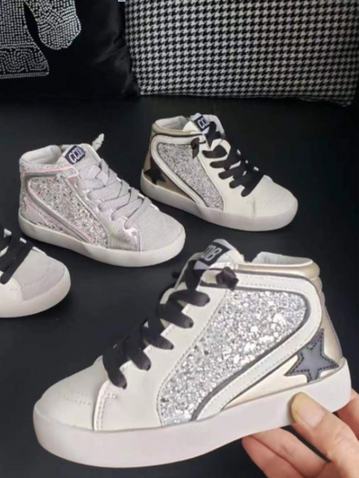 Back To School Shoes | Glitter Mid-Top Sneakers | Mia Belle Girls
