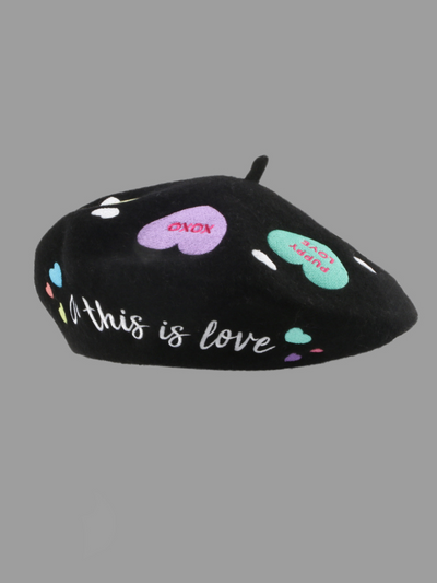 Mia Belle Girls Embroidered Hearts Felt Beret Hat | Girls Accessories