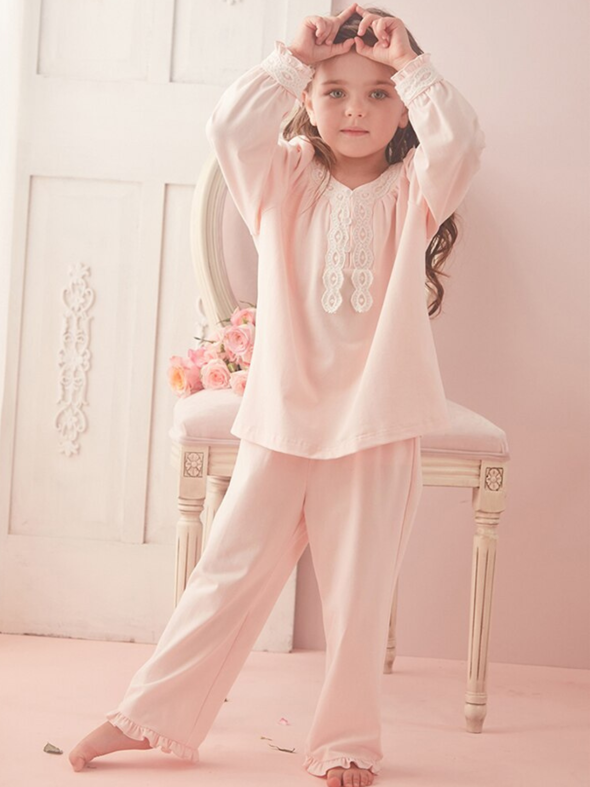 Mia Belle Girls Lace Trim Pink Pajamas | Girls Loungewear