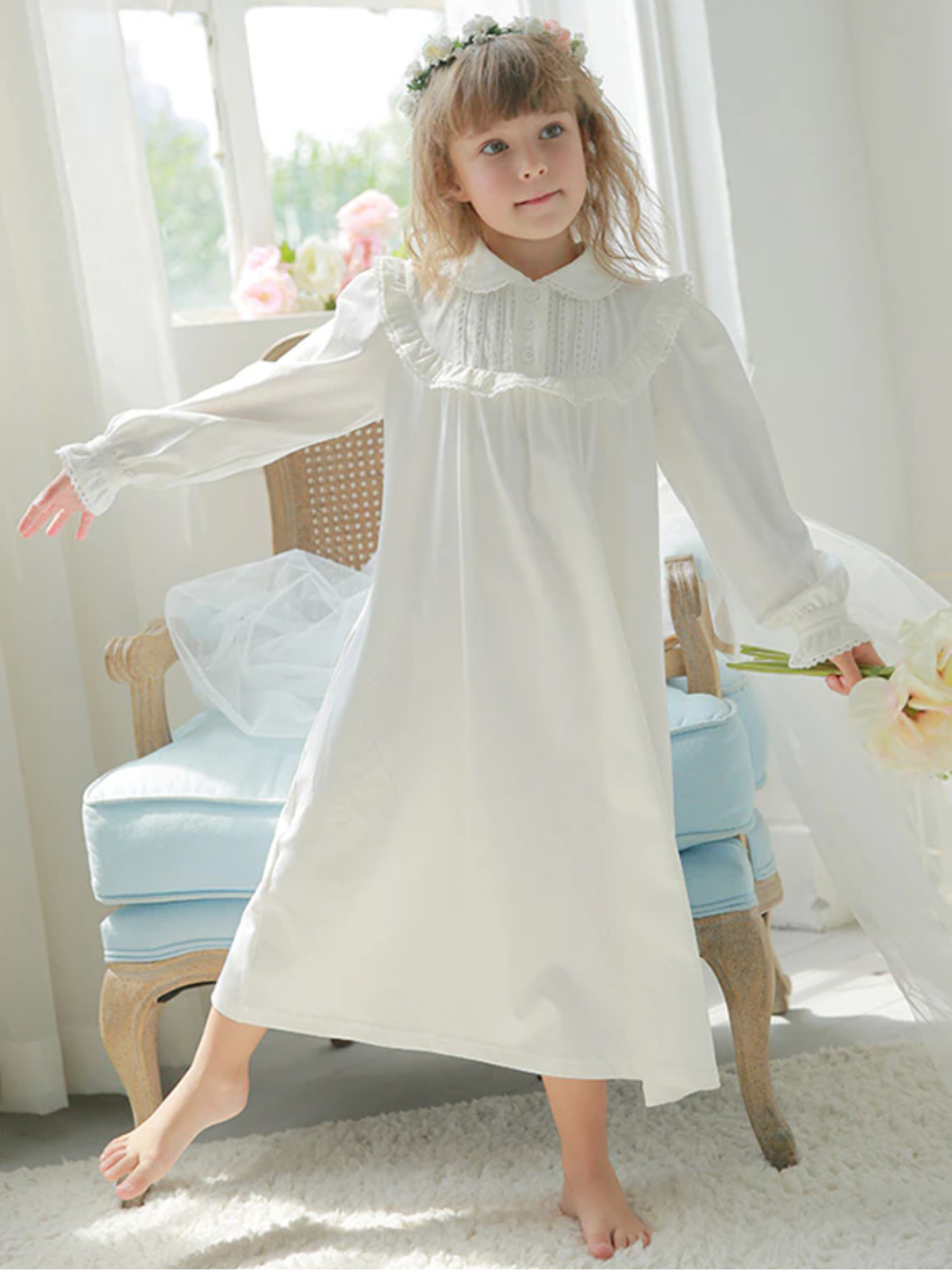 Mia Belle Girls Long Sleeve Ruffle Nightgown | Girls Loungewear