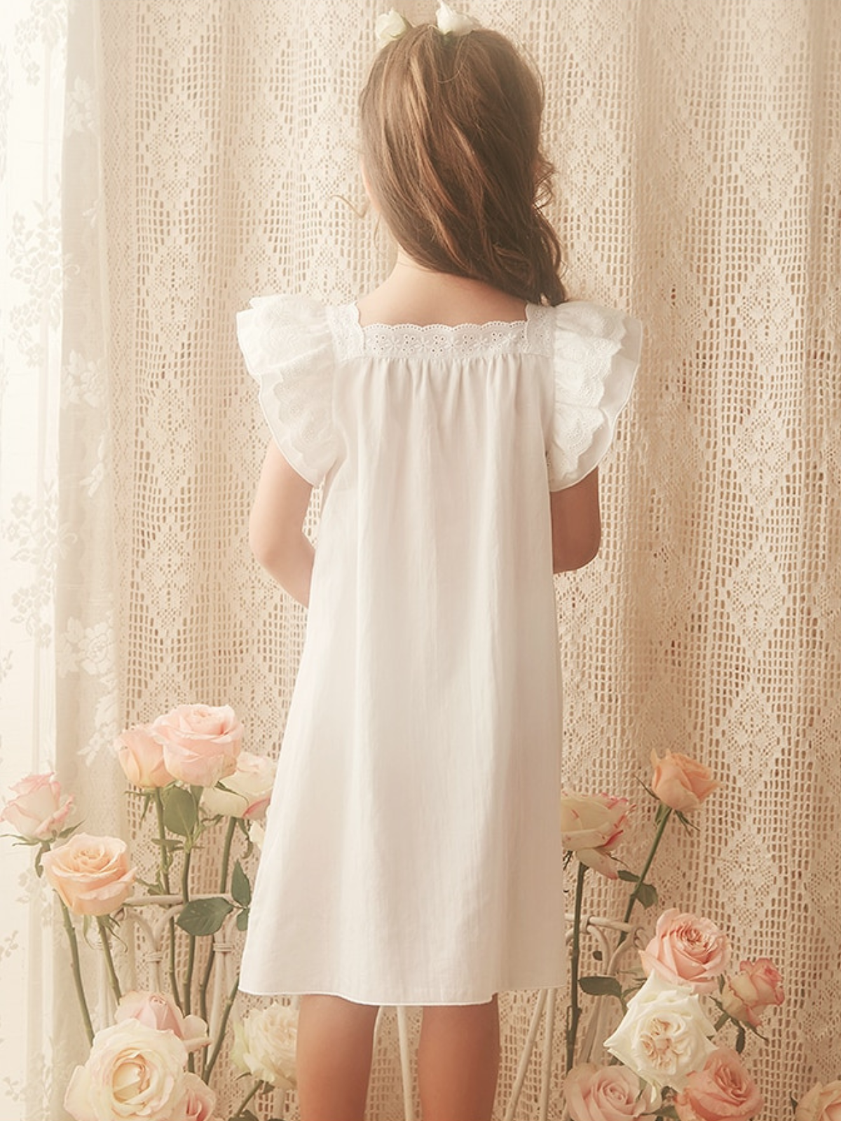 Mia Belle Girls Flutter Sleeve Lace Nightgown | Girls Loungewear