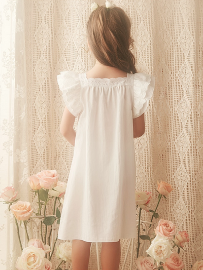 Mia Belle Girls Flutter Sleeve Lace Nightgown | Girls Loungewear