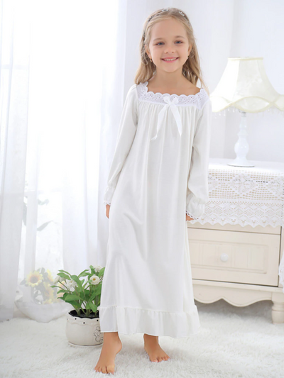 Mia Belle Girls Long Sleeve White Nightgown | Girls Loungewear
