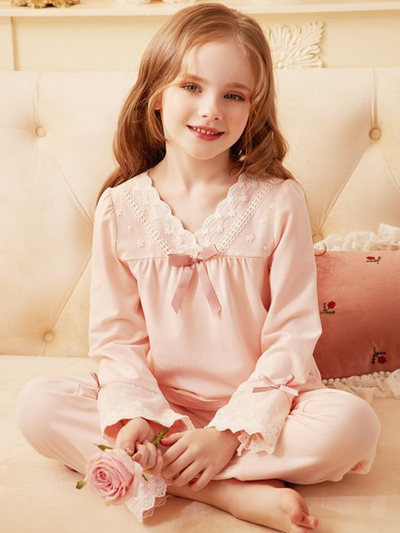 Mia Belle Girls Scallop Trim Pajamas | Girls Loungewear