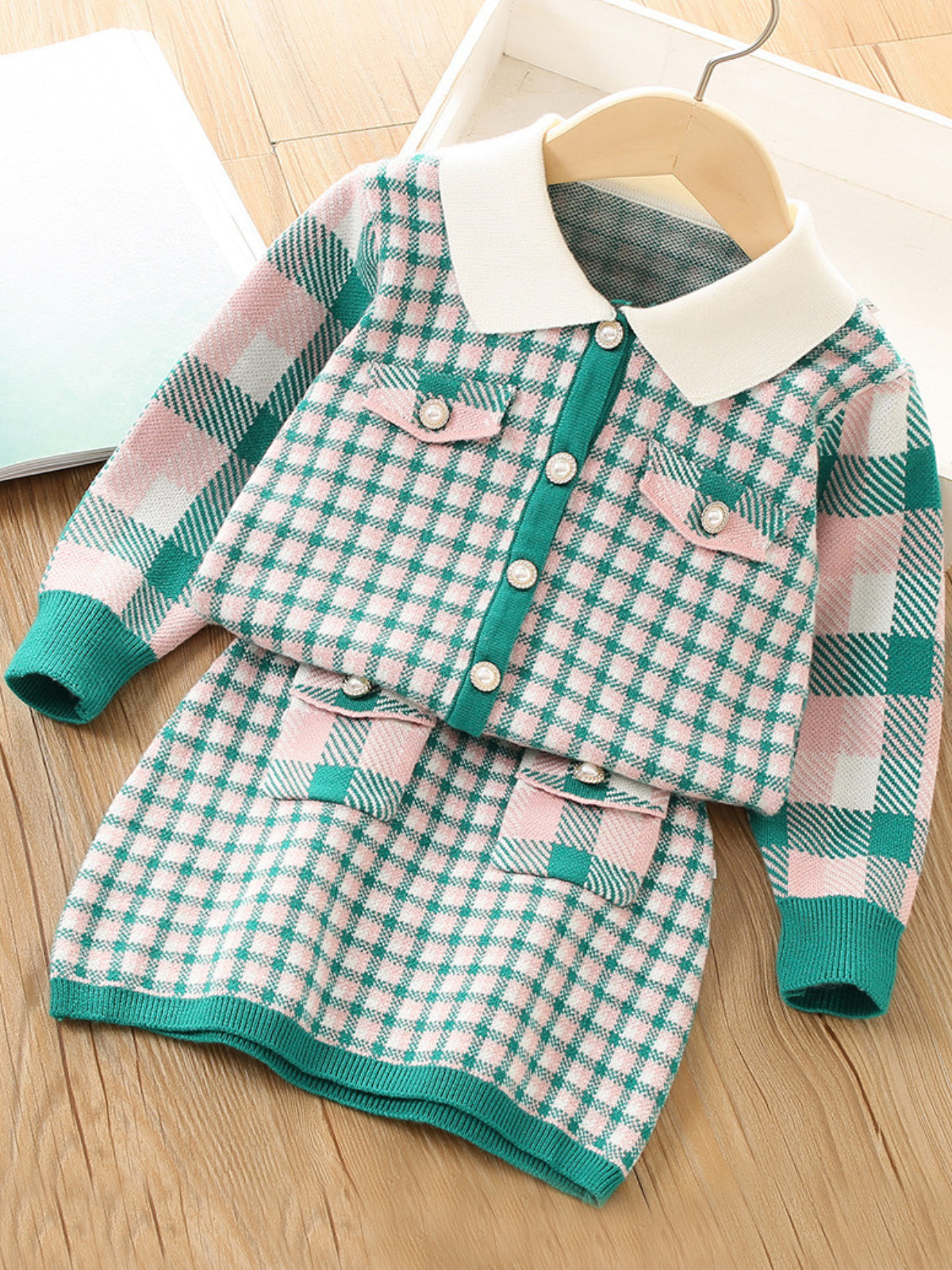 School's Out Green Checkered Knit Set