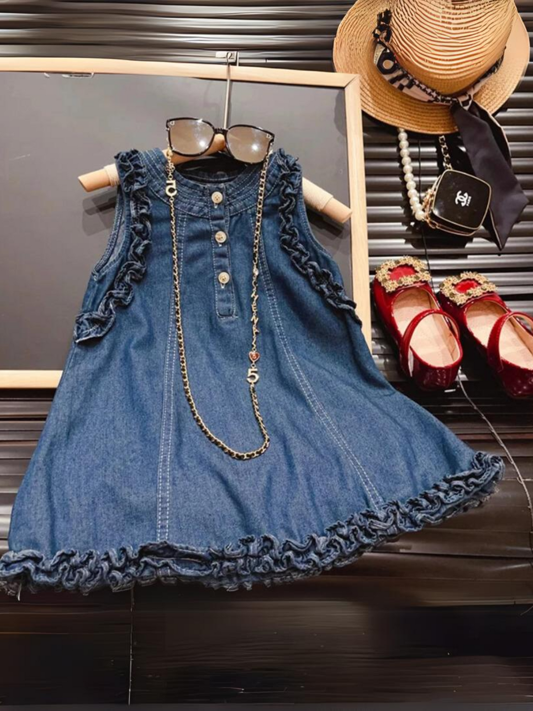 My Perfect Western Sleeveless Denim Dress Mia Belle Girls My Perfect Western Sleeveless Denim Dress Mia Belle Girls