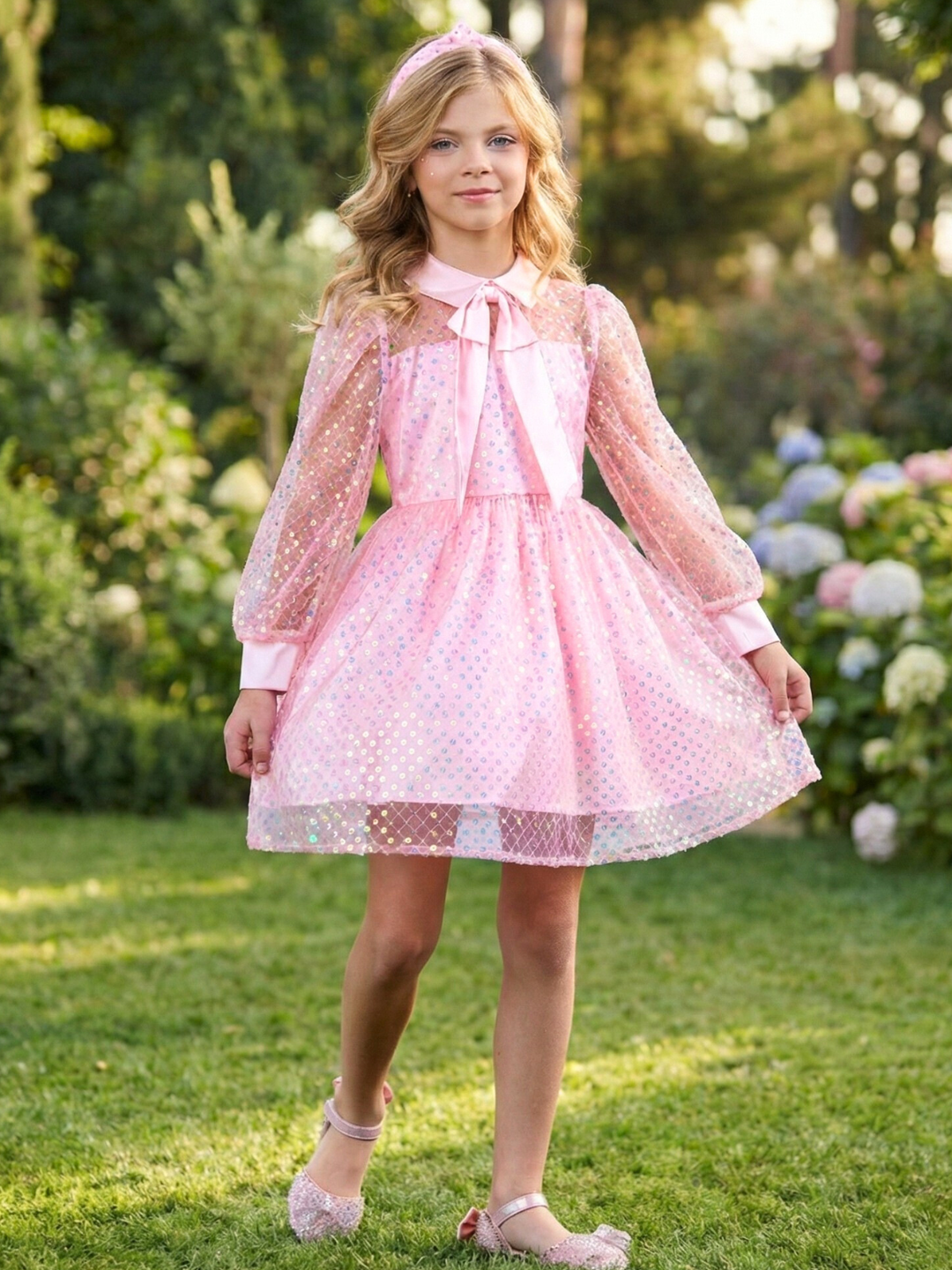 Pastel Pink Sequin Bow Party Dress Mia Belle Girls