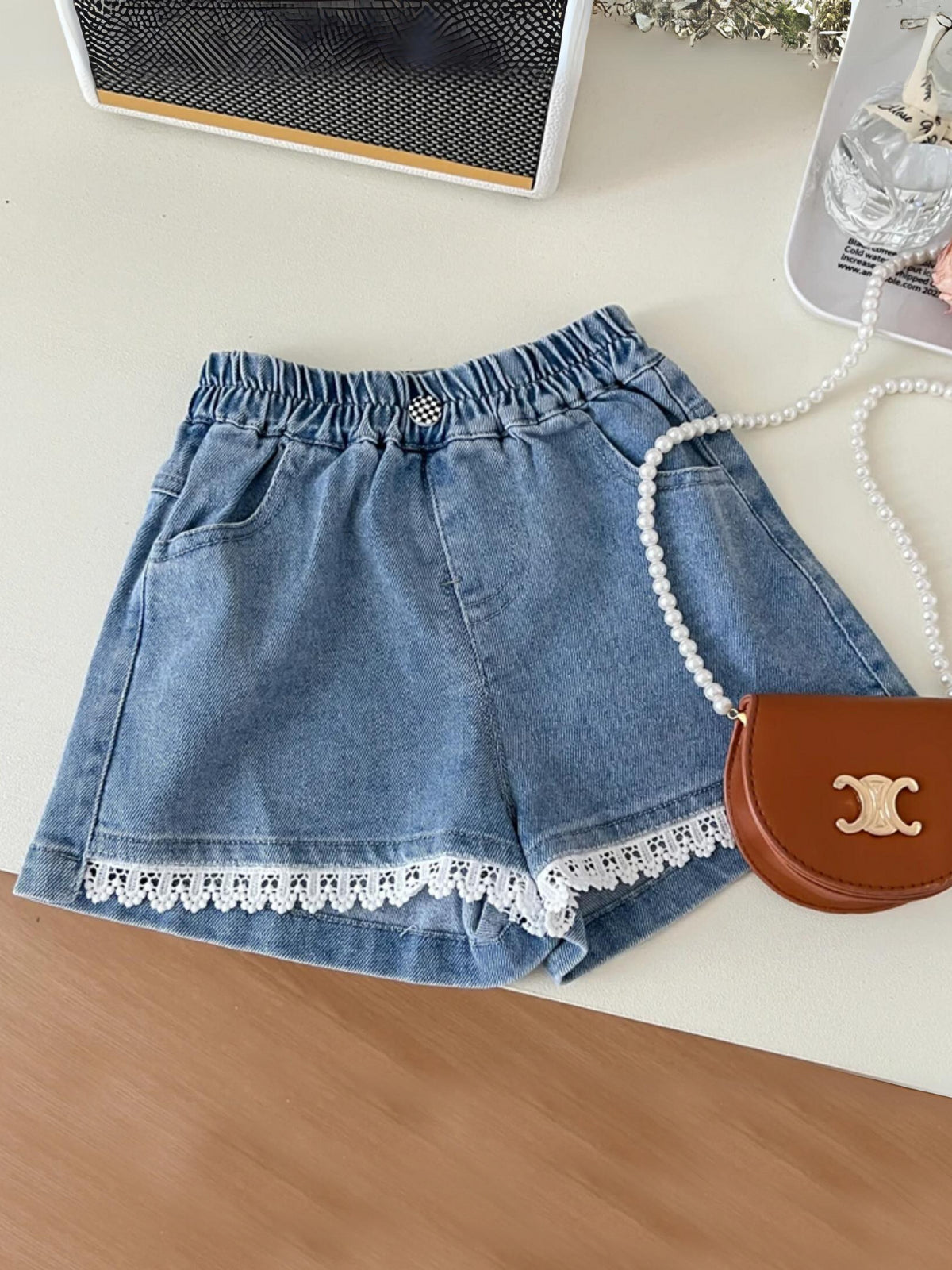 Mia Belle Girls White Top And Denim Short Set | Girls Spring Outfits