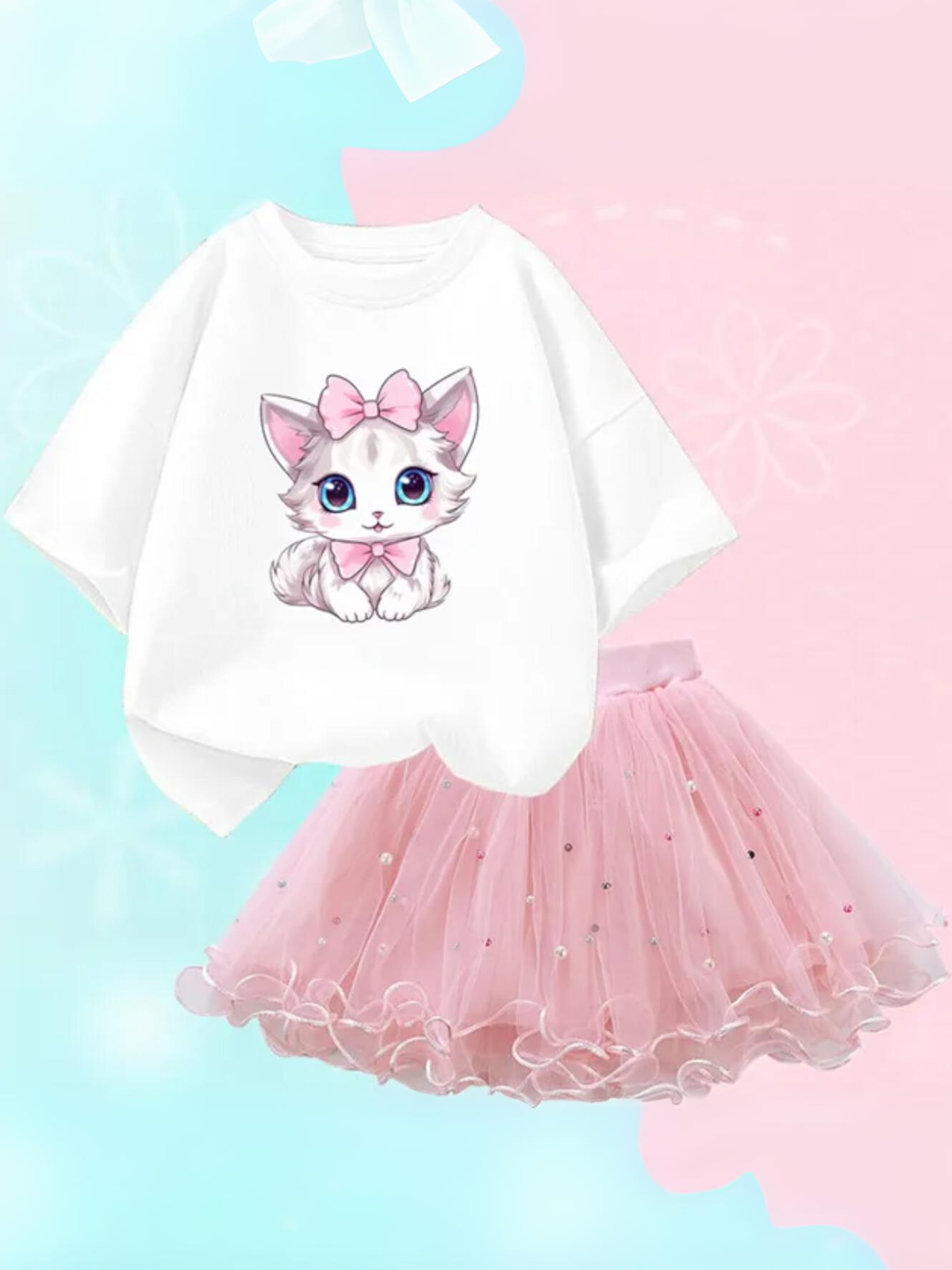 Mia Belle Girls Cat Lover Tutu Skirt Set | Girls Summer Outfits