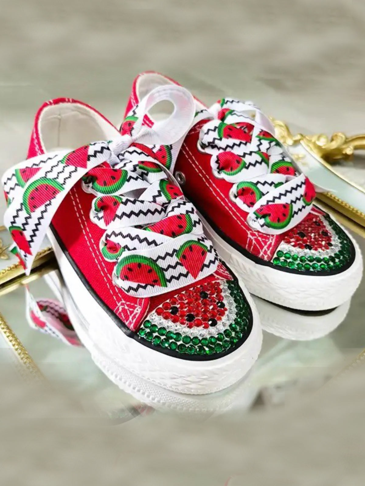 Kids Shoes | Girls Watermelon Dazzle Canvas Sneakers | Mia Belle Girls
