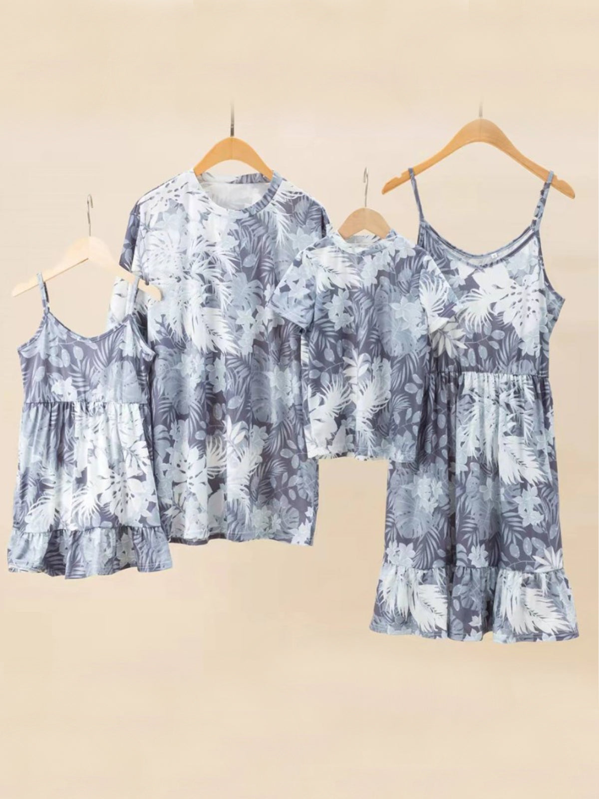Family Matching Outfits | Grey Tropical Dress & Tee | Mia Belle Girls