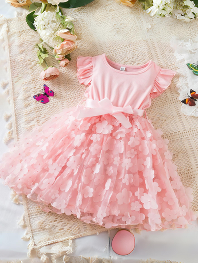 Mia Belle Girls 3D Flower Layered Dress | Girls Summer Dresses