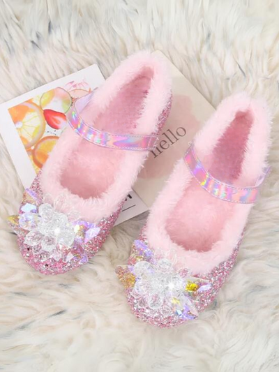 Mia Belle Girls Fur-Lined Princess Crystal Shoes | Shoes By Liv & Mia