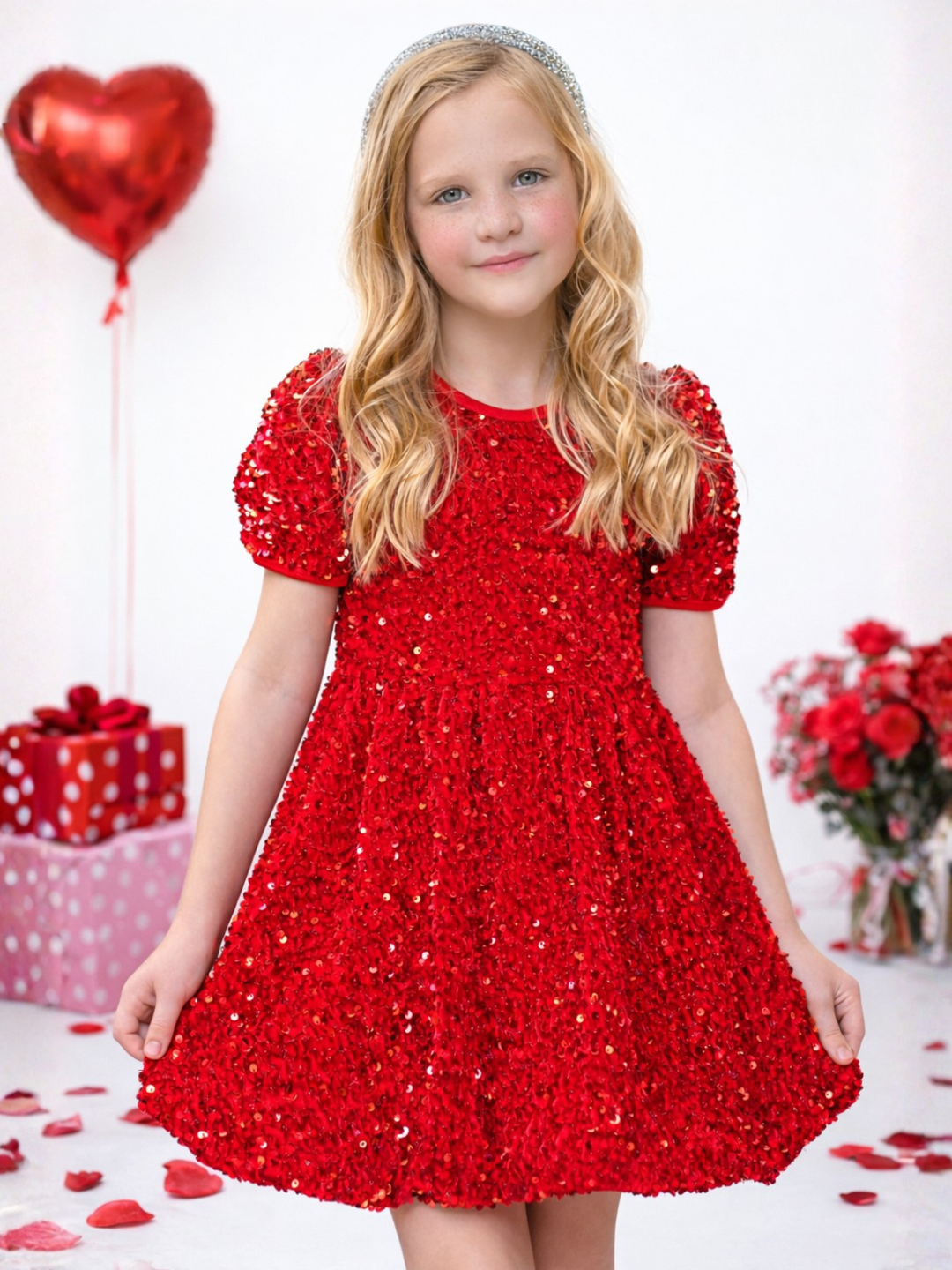 Glam Sparkle Sequin Puff Sleeve Dress