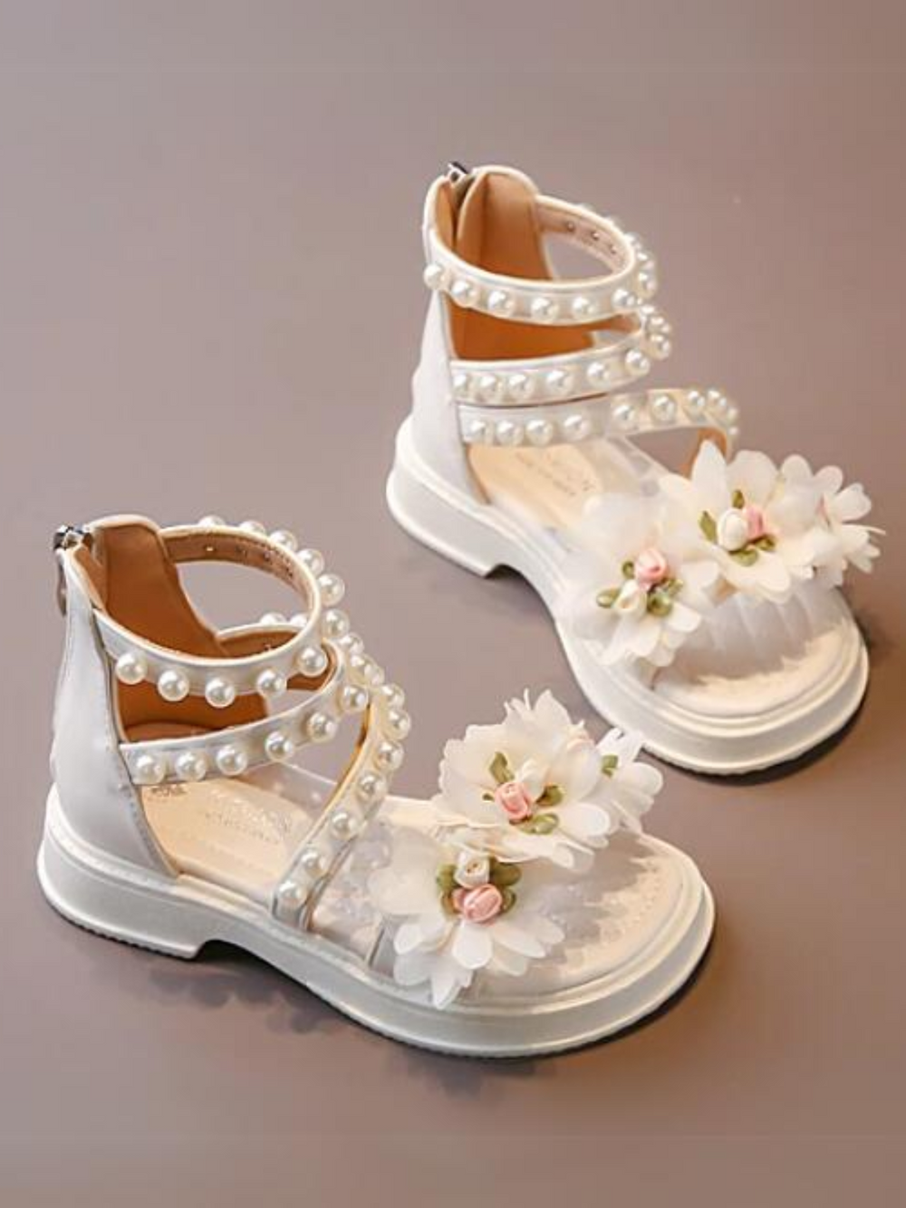 Charming Girls' Pearl-Embellished Floral Sandals By Liv and Mia Mia Belle Girls