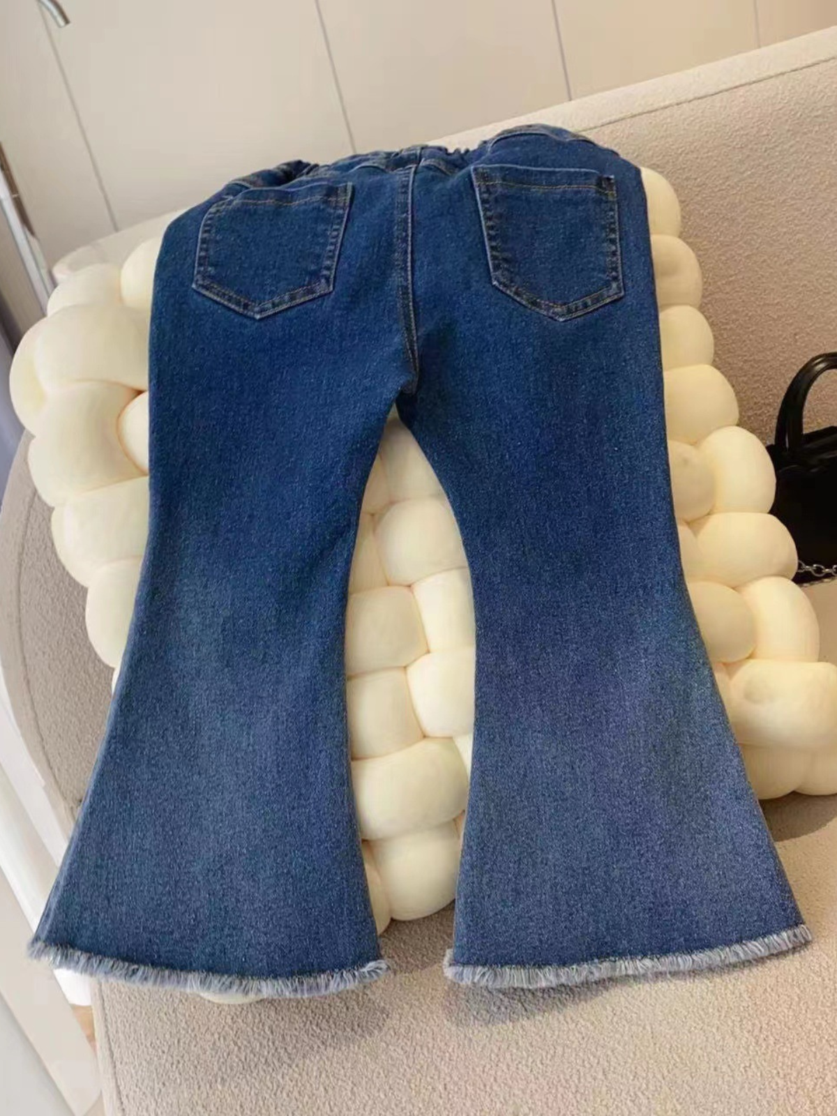 Mia Belle Girls Bell Bottom Frayed Jeans