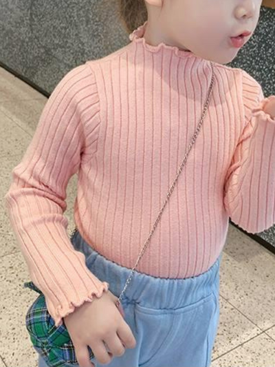 Mia Belle Girls Rib Knit Ruffle Edge Sweater | Girls Fall Outfits