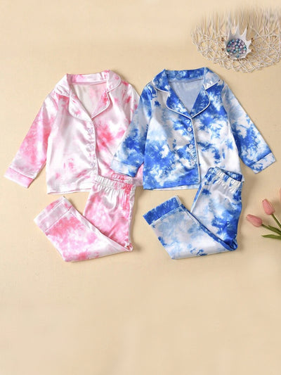 Mia Belle Girls Tie-Dye Print Silk Pajama Set | Girls Loungewear