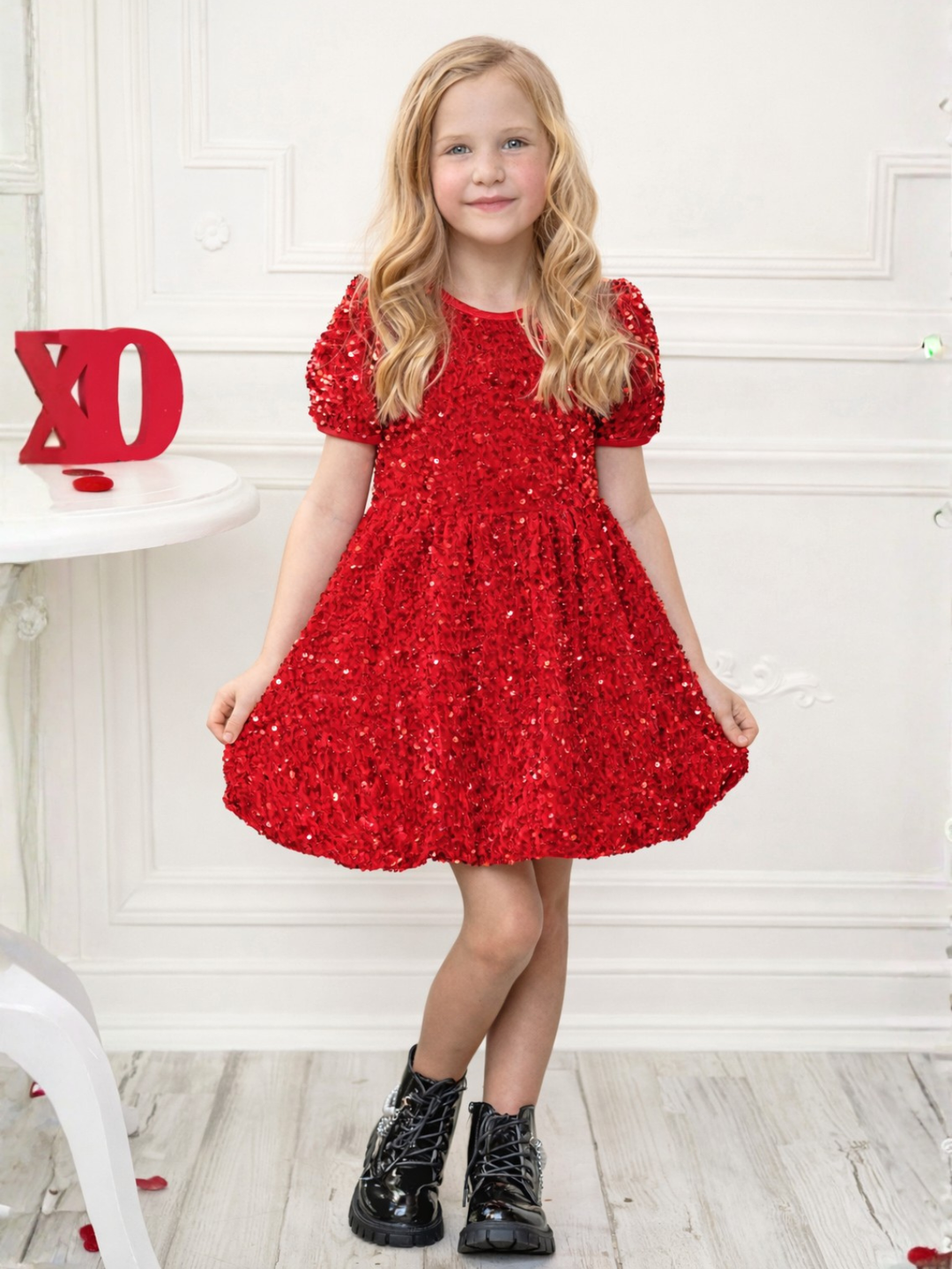 Glam Sparkle Sequin Puff Sleeve Dress
