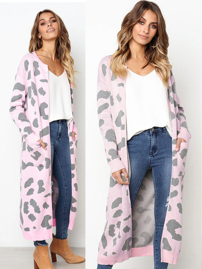 Mommy & Me Leopard Print Knitted Long Cardigan