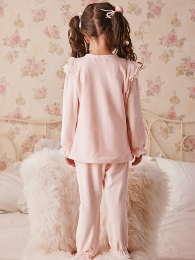 Mia Belle Girls Lace Bib Collar Pink Pajamas | Girls Loungewear